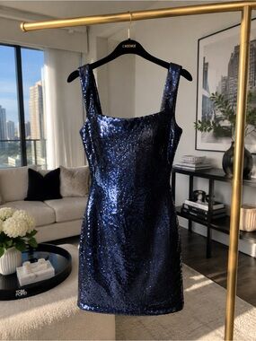 L'AGENCE Auden Blue & Black Sequin Short Dress Size XS